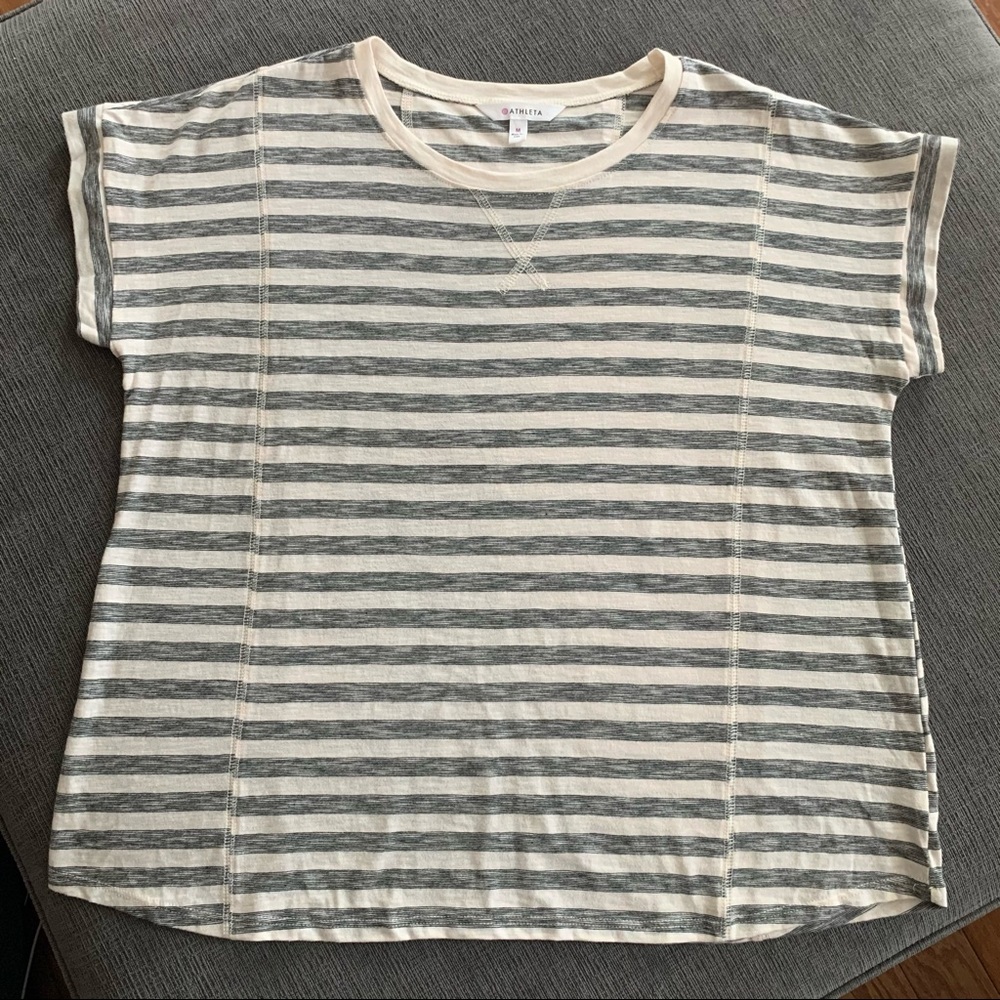 Women’s ATHLETA Black & Beige Striped Tee Size M